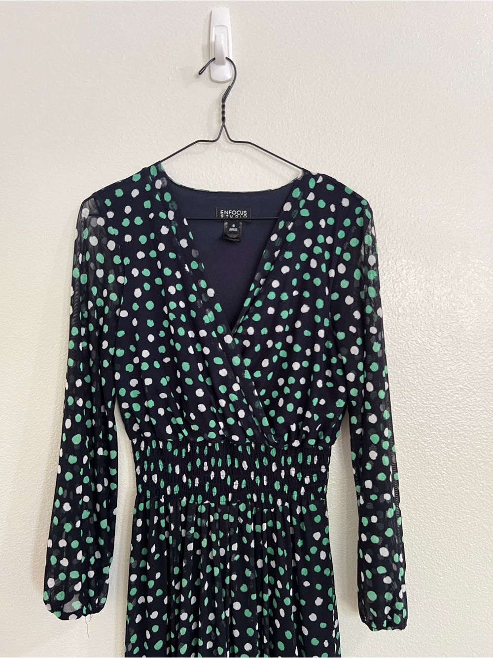 Enfocus Studio Polka Dot Wrap-Style Dress in Green and White